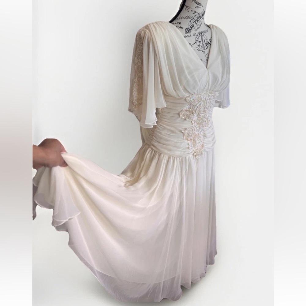 vintage 80s casadei edwardian cinched ruched waist sequin beaded dress *flaws